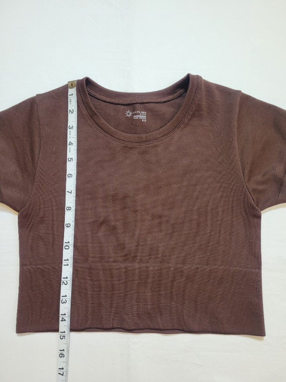 OFFLINE by Aerie Dark Brown Seamless Cropped Short Sleeve Tee Shirt Small - Picture 6 of 7
